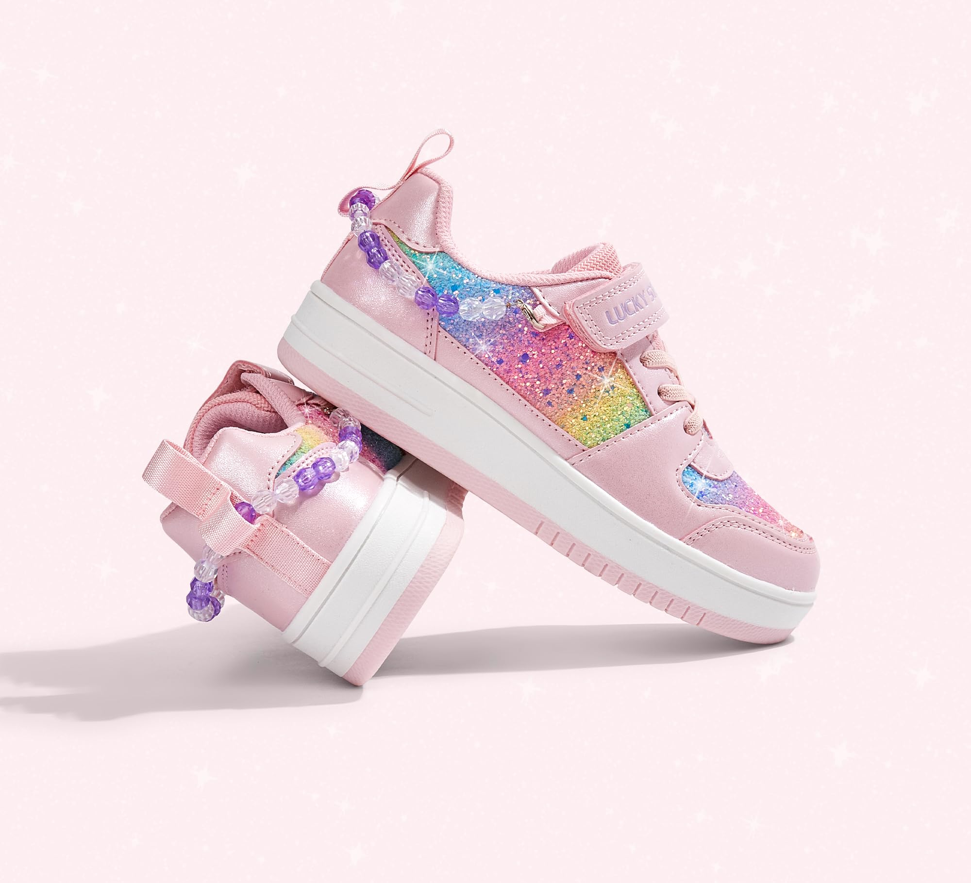 LUCKY STEP Zapatillas Brillantes para Niñas con Cierre Autoadhesivo y Cuentas, Deportivas para Escuela/Fiestas, Zapatos Deportivos con Purpurina para Niñas/Niños