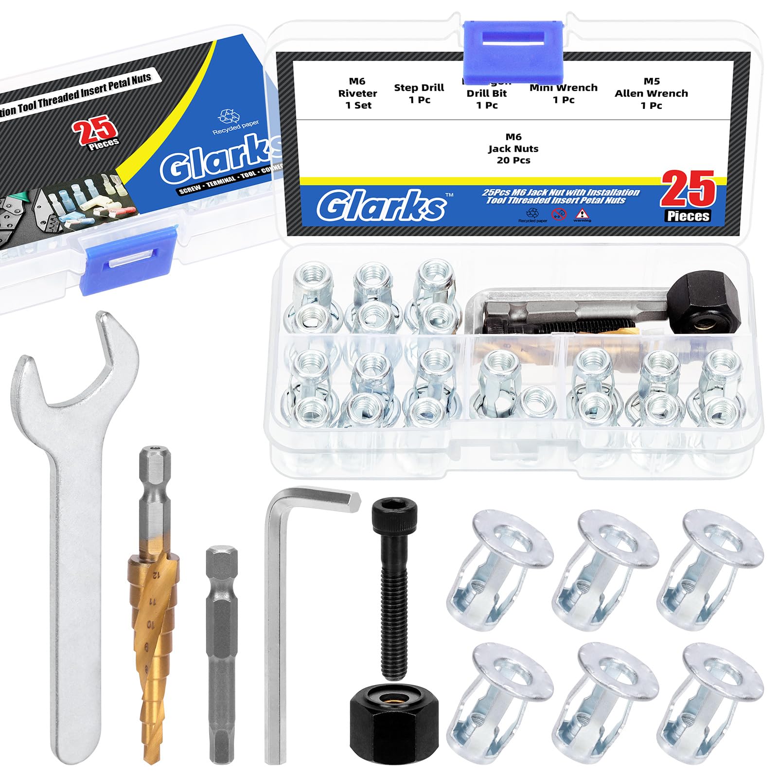 GLARKS 25pcs M6 Jack Nut and Installation Tool Kit - Carbon Steel Expansion Nut for Plastic Polywood, Pressboard, Hardboard - Image 2