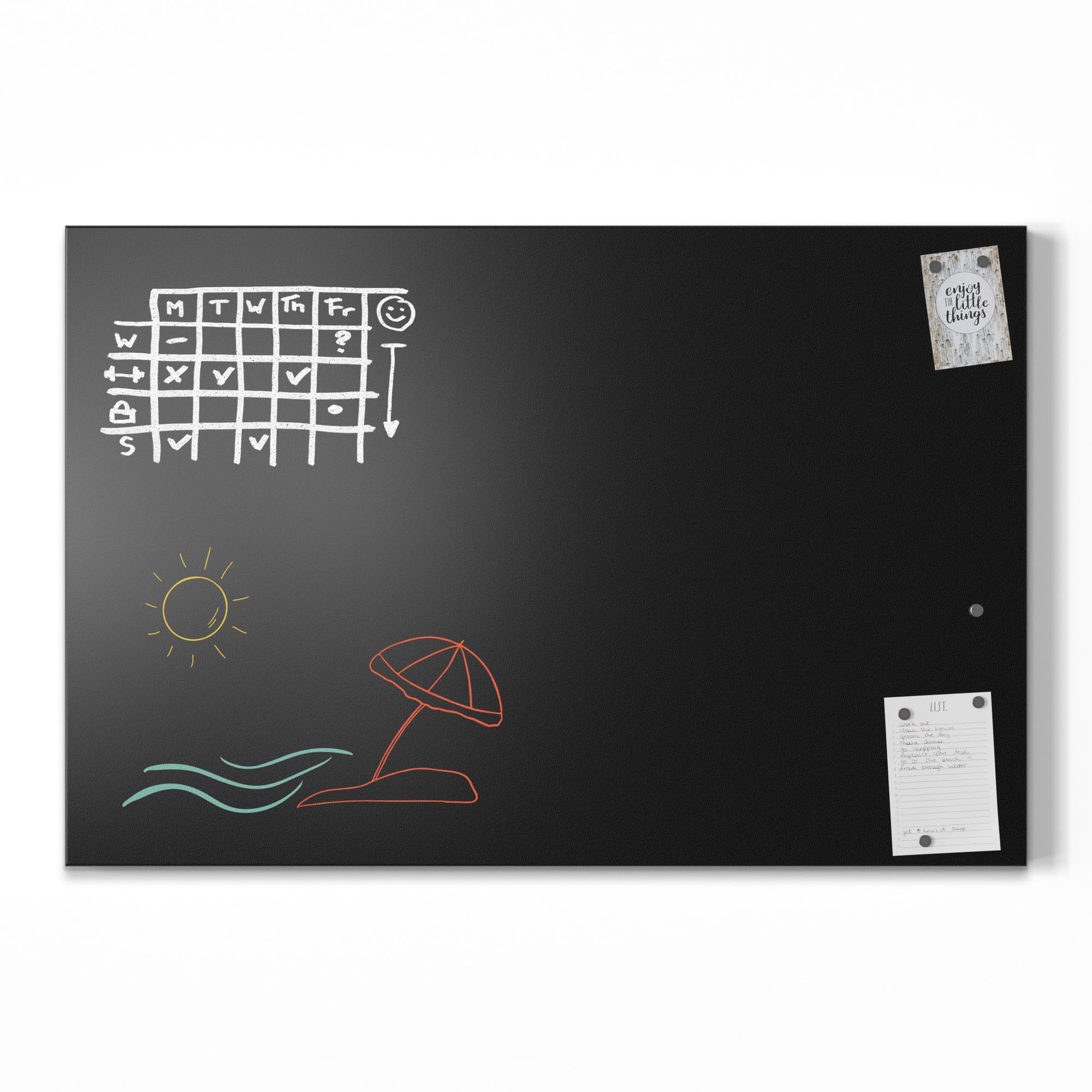 DEQORI Magnetyczna tablica do pisania kredą z nadrukiem UV | motyw "Urlop w liniach" | wzór prostokątny 90 x 60 cm | metalowa tablica kredowa do pisania – dekoracja ścienna do kuchni, korytarza