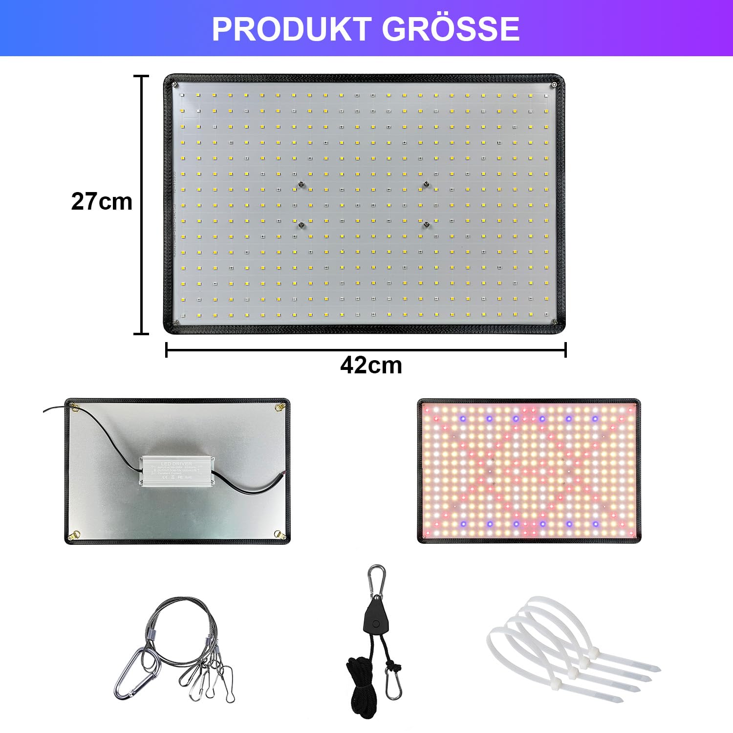 Rosnek LED Pflanzenlampe Vollspektrum 100W mit 360 LED-Chips, IP65 Wasserdicht, UV/IR Licht für Indoor-Anbau, Gemüse, Hydroponik, Haken (Sonnenlicht Modell)