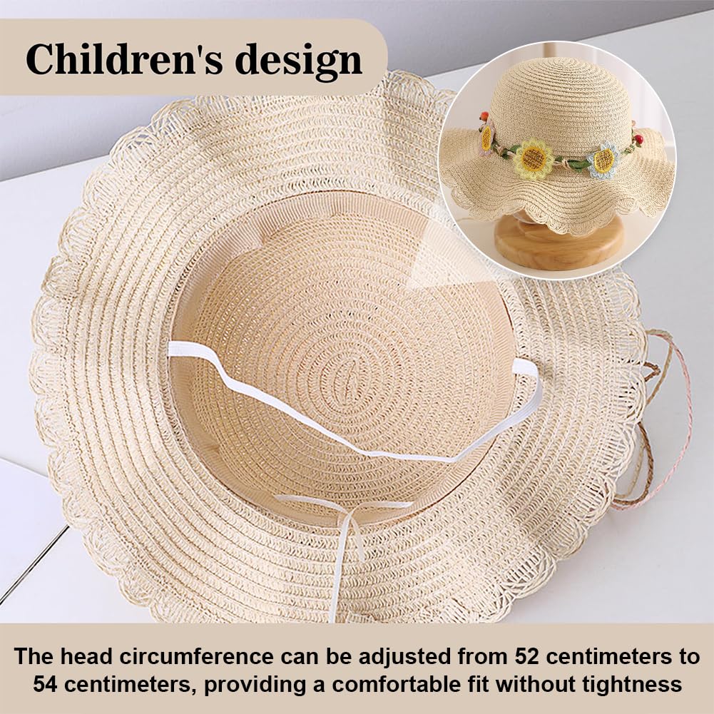 Girasoles Sombrero de Paja Niñas, Gorra de Sol Chica y Bolsa de Paja Set Gorro de Playa Gafas de Sols Playa de Verano Sombrero Mini Bolsa Cruzada de Pajas Sombreros para Viaje Beach Piscina(Beige)