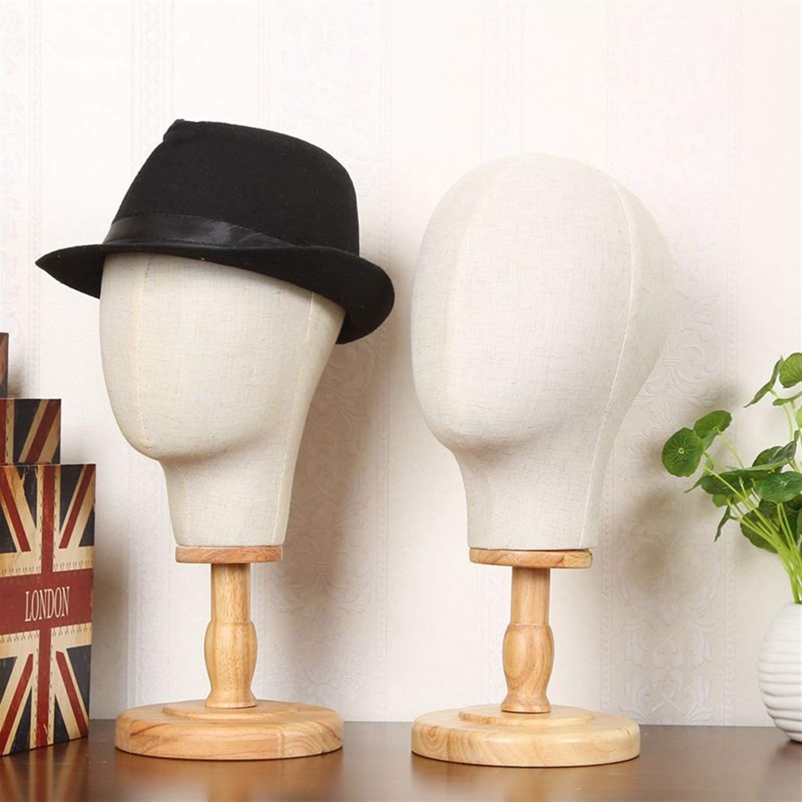 Stojak na biżuterię Mannequin Hat Display Stand Male and Female Head Mold Dummy Head Jewelry Jewelry Scarf Wig Display Stand Cloth Head Mold with Wooden Base Uchwyt do wyświetlania biżuterii (Color :