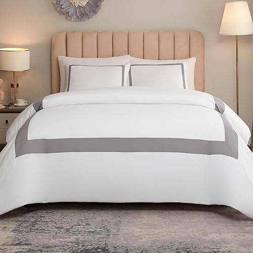 Miniatura 8 de OSVINO Juego de funda de edredón de hotel, tamaño individual, 2 piezas, microfibra con patrón de líneas grises, colección de ropa de cama, ultra