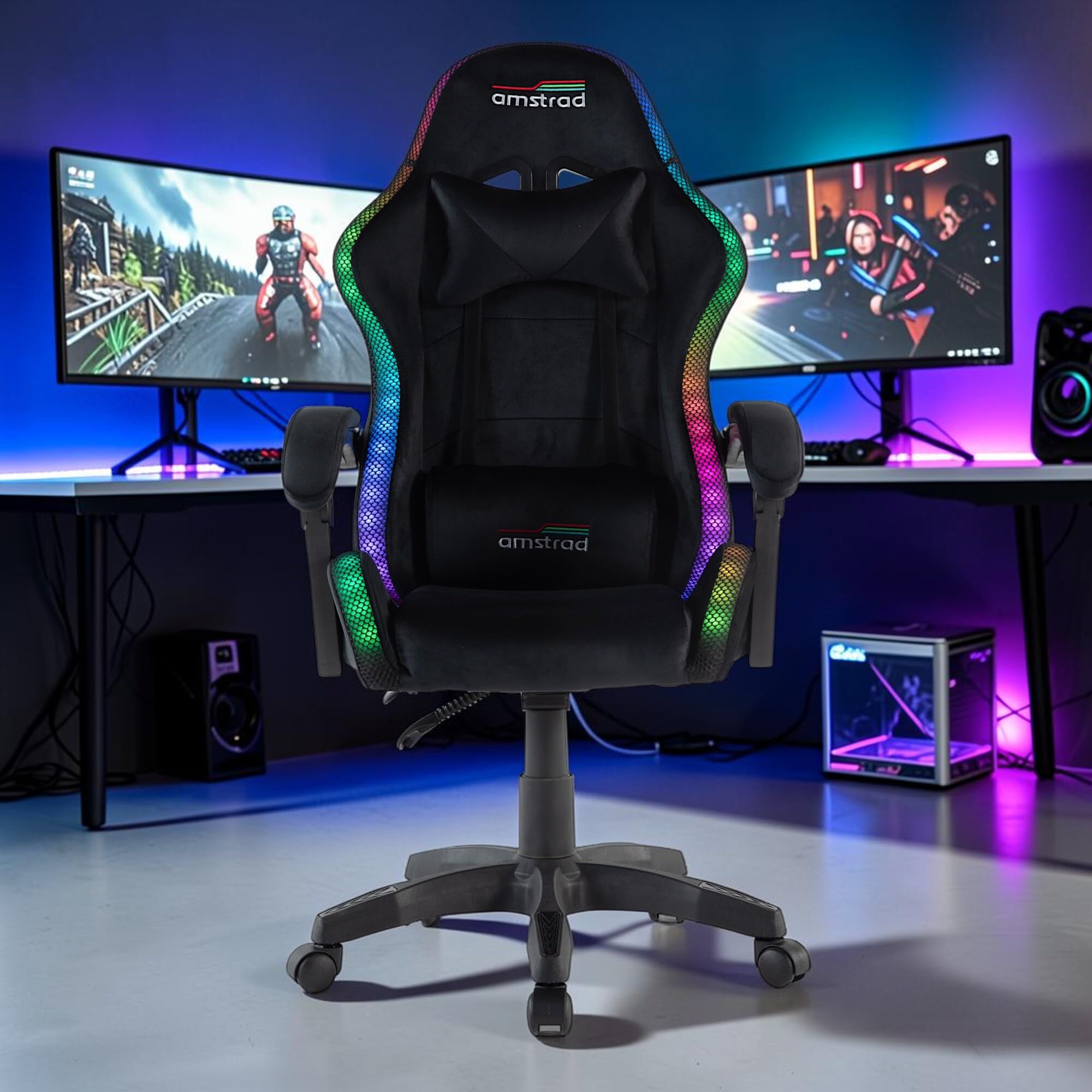 Amstrad LED-Shadow Chaise Gamer Noire Tissu Alcantara Eclairage LED 366