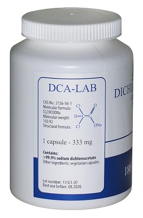 DCA - Sodium Dichloroacetate Sodium Dichloroacetate 333mg - Highest Purity >99.9%, Manufactured by DCA-LAB, with Certificate of Analysis, Inspected in Approved Laboratory, Direct from Manufacturer, 180 Capsules