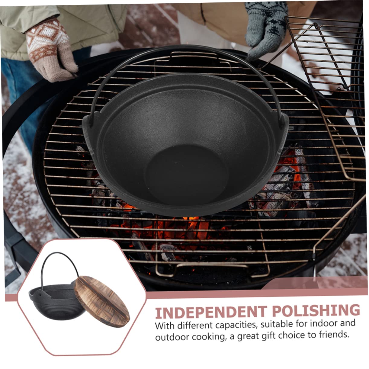 JOINPAYA Japanese Style Cast Iron Sukiyaki Cooking Pot Outdoor Camping Hanging Cookware Durable Design for Stewing Porridge Easy to Clean Conduction