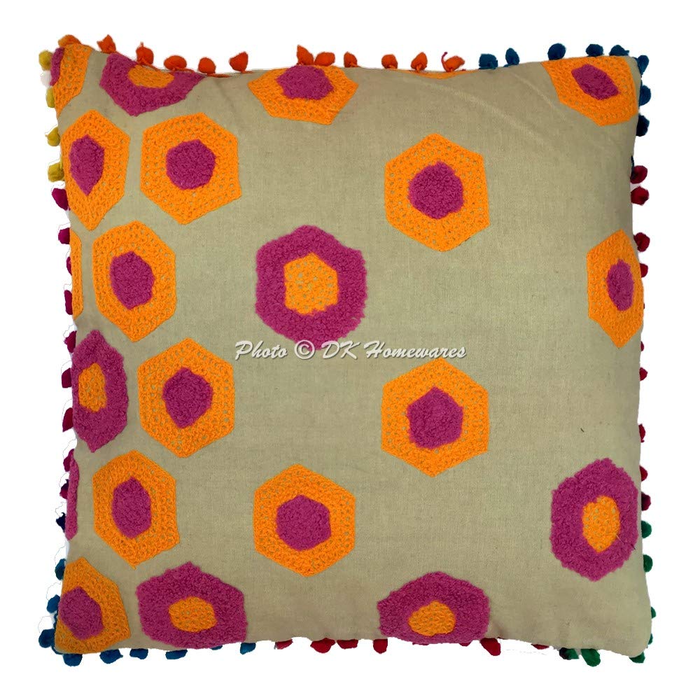 Fundas para Cojín 40x40 cm Algodón Bordado Artesano Estilo Boho Naranja Fundas de Almohada para Sofá Decoración Étnica - Pack de 4