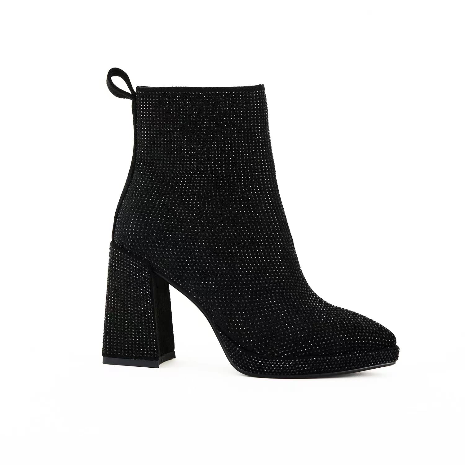 Womens Shiny Rhinestone Boots Block Heel Pointed Toe Glitter Ankle Boots Are Suitable For Date Party Solid Color
