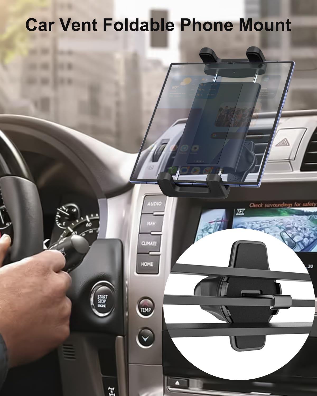 Fold7 - Supporto per auto, gancio in metallo migliorato, per ventilazione auto, girevole a 360°, per prese d'aria per Galaxy Z Fold 7 6 5 4 3 2, S A,Pixel Fold, 4 – 8,3"