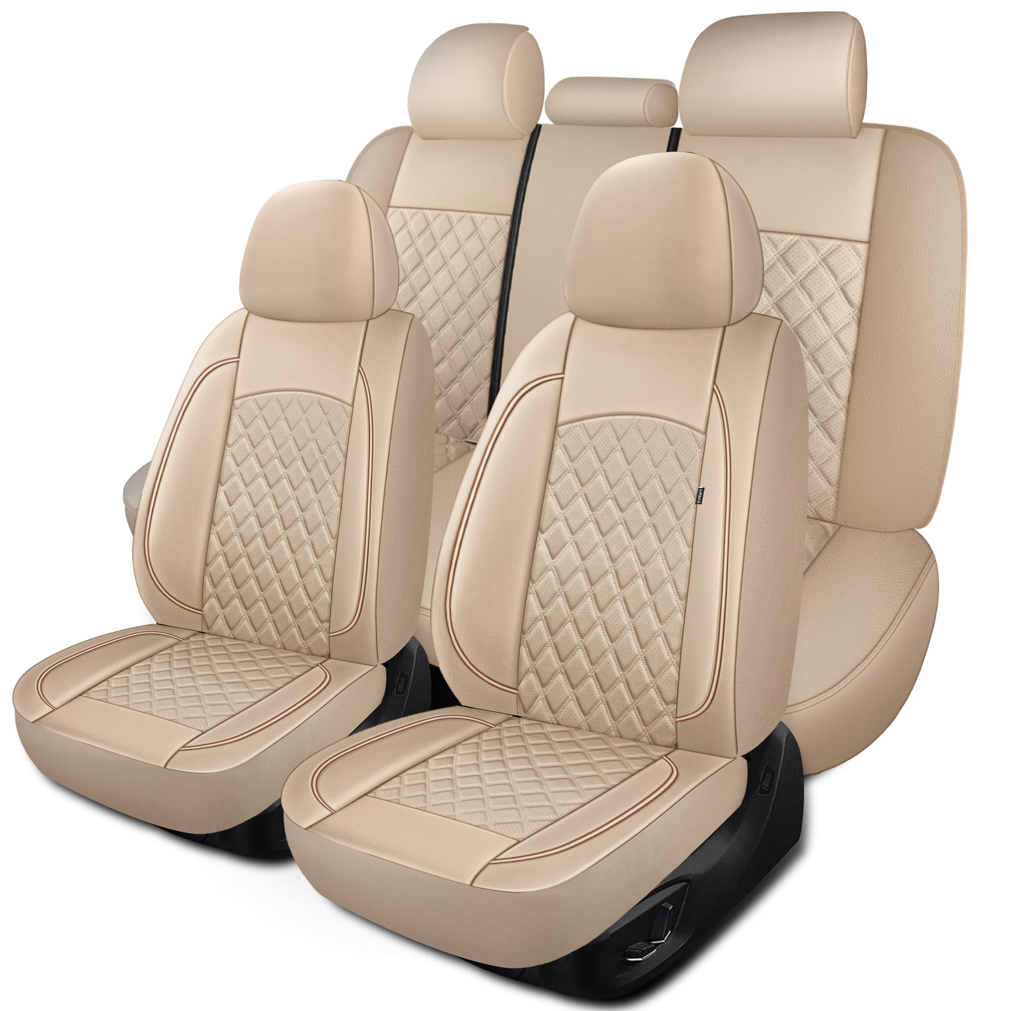 Photo 1 of HChengkikz Car Seat Covers Full Set, Breathable and Waterproof Napa Leather Car Seat Cover, Interior Universal Fit for Cars, Sedans, SUVs, Vans, Trucks (Full Seat, Beige)