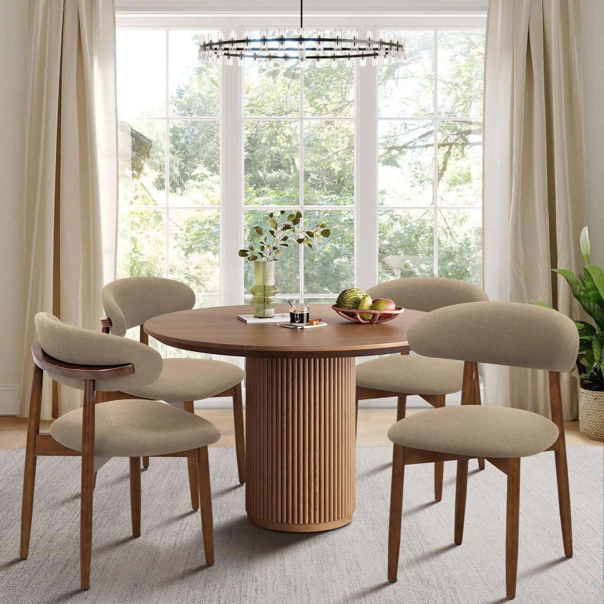 LSGF Solid Teak Wood Dining Chairs Set of 4, Modern Upholstered Dining Chair with Cushioned Seat & Curved Backrest for Dining Room, Kitchen, Cafe & Restaurant (Camel)-image-43