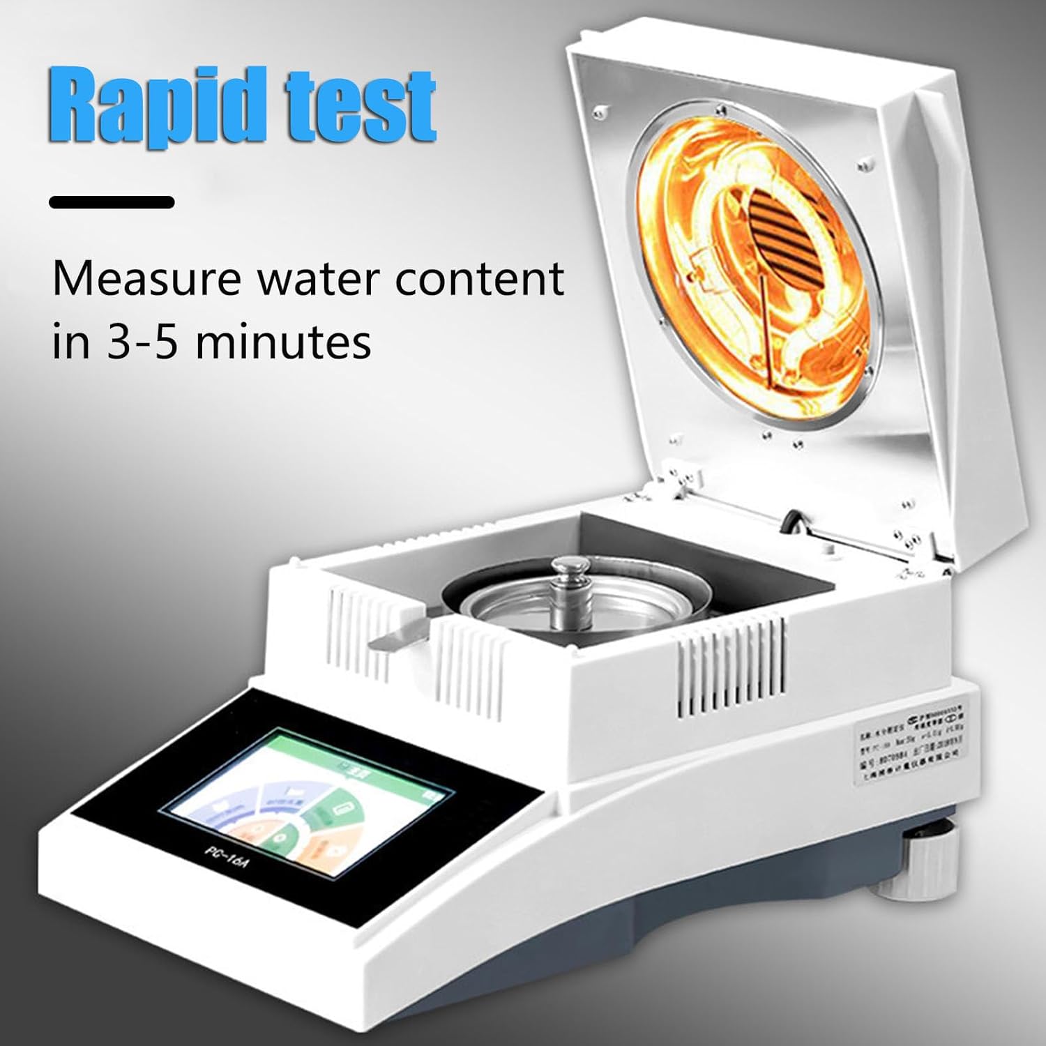 50g/100g 160℃ Halogen Heating Lab Moisture Analyzer for Rapid Moisture Test,Touch Screen, Feed Grain Moisture Tester for Agriculture,Medicine,Plastic,50g/1mg