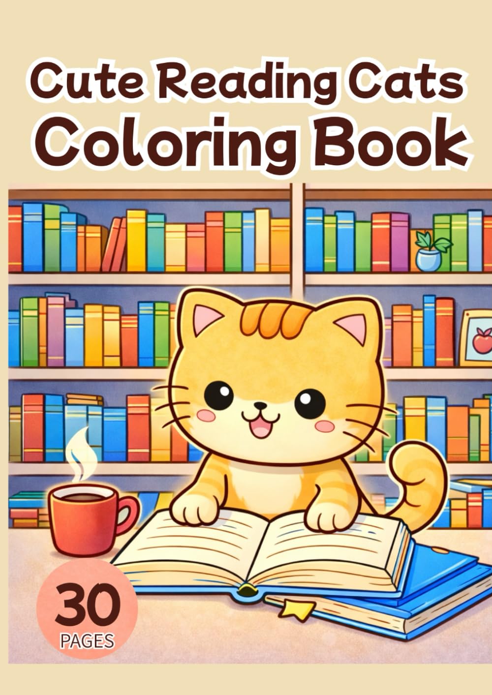 Cute Reading Cats Coloring Book: Adorable Cats Reading in Cozy Library Scenes
