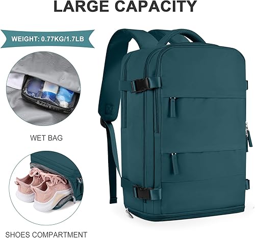 Miniatura 39 de coowoz Mochila de viaje grande para mujeres y hombres,Mochila de transporte,Mochila de senderismo impermeable para deportes al aire libre, Azul, 45