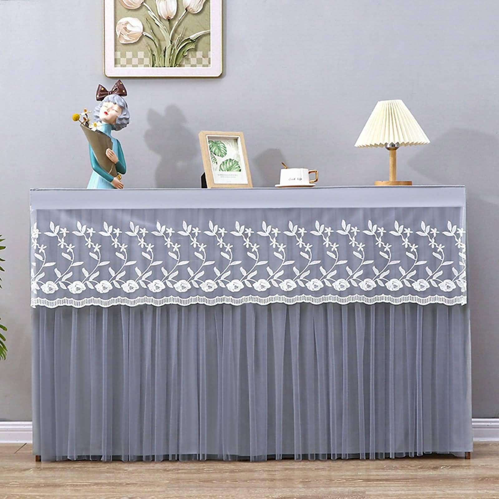 Tenda Coprente Oscurante Decorata, 1 Pezzi Nastro a strappo Tende Oscuranti per Cucina Tendine Finestra a Termiche Tenda a doppio strato con pizzo ricamato floreale, Grigio | 120L x 80A cm