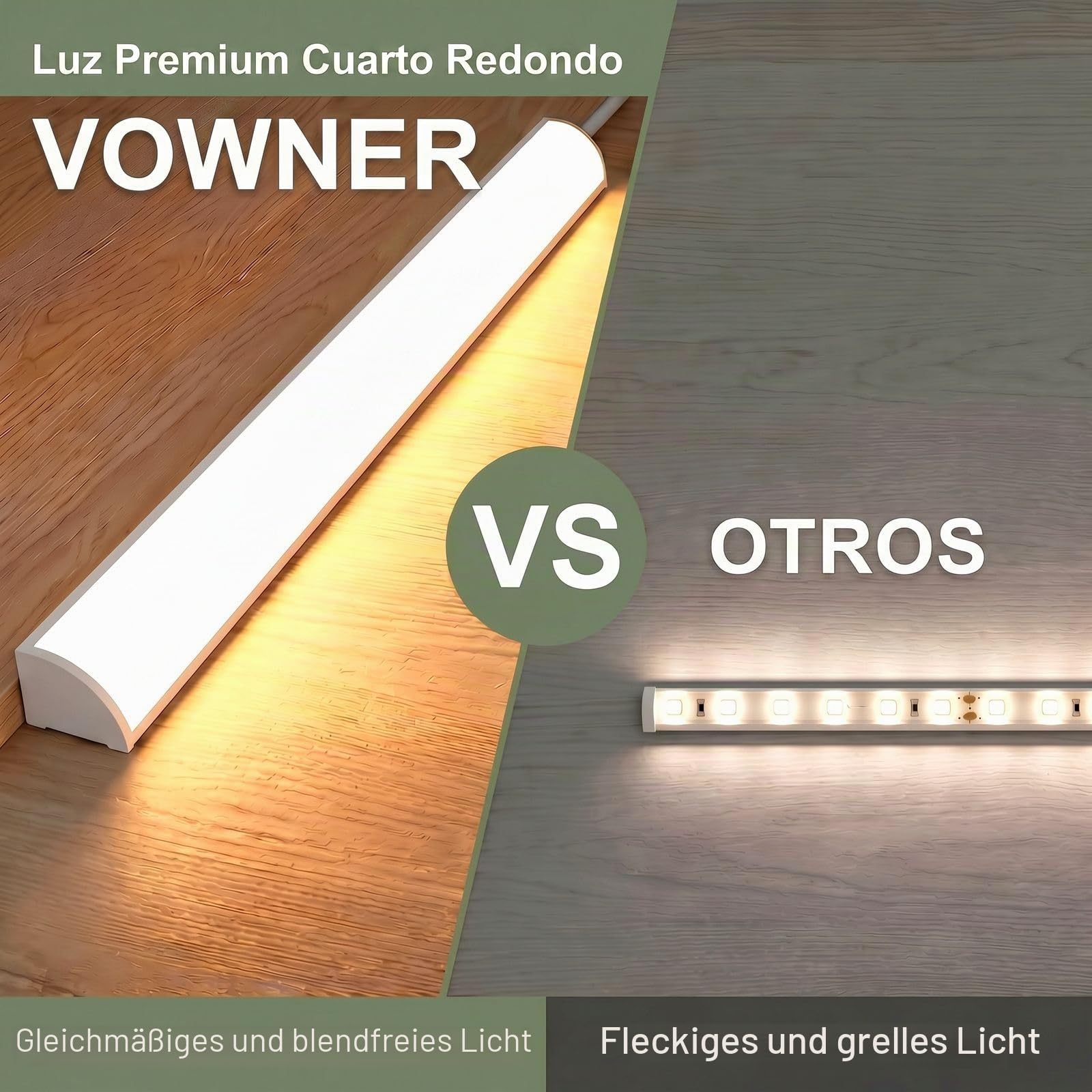 VOWNER TV-Möbel, 240 cm, TV-Schrank mit Glastüren und Regalen, Wohnzimmermöbel mit integriertem LED-Licht für Fernseher bis 127 cm, moderner Aufbewahrungsschrank (Grün, 5 Stück)