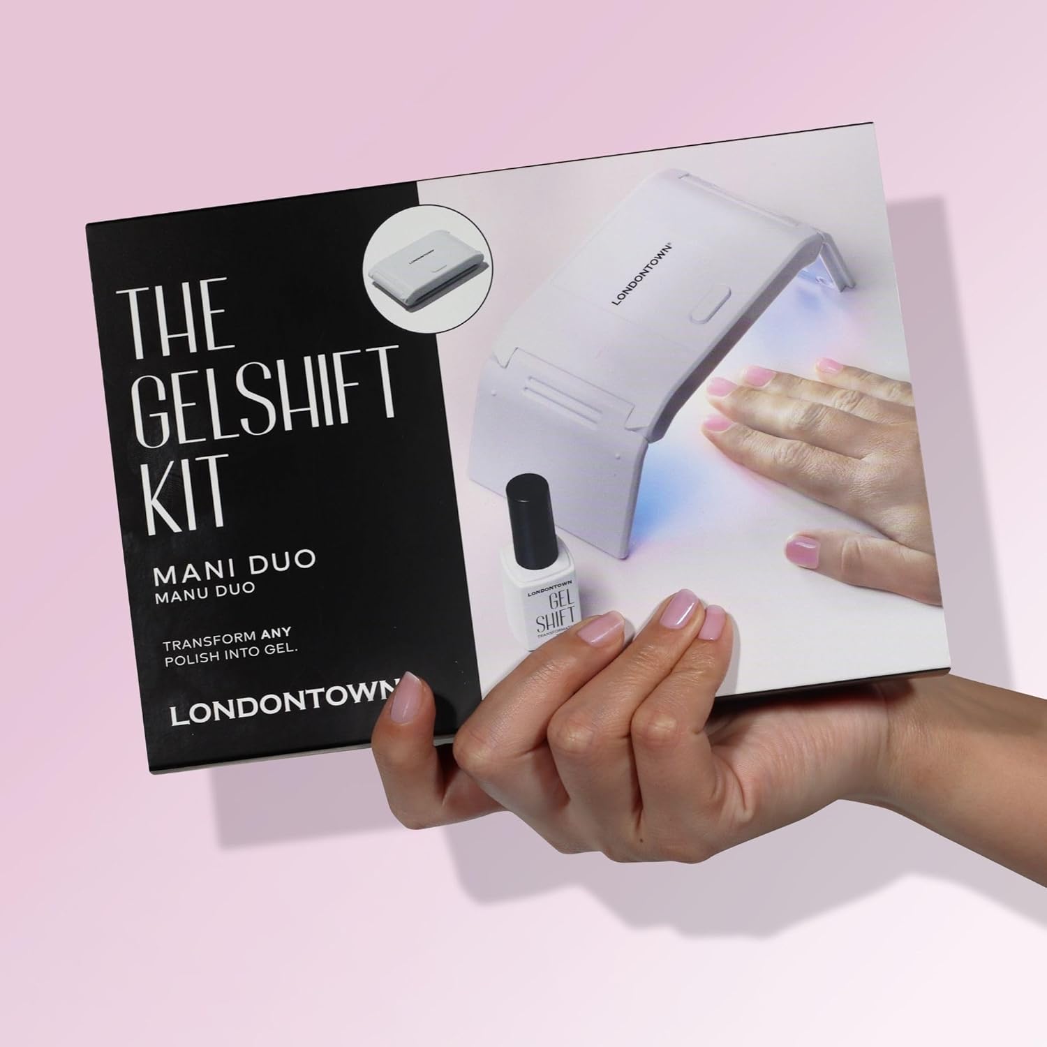 LONDONTOWN GelShift Top Coat and Foldable UV Lamp Set, Transformative UV Gel Top Coat for Nail Polish, Light and Fast Curing Lamp