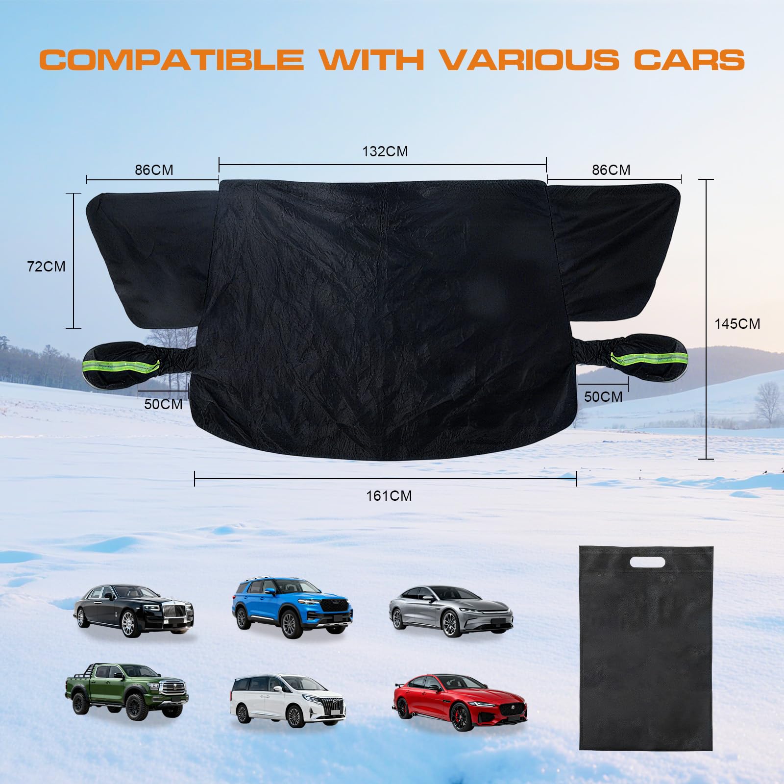 Couverture Pare-Brise Voiture,Imperméable Protecteur De Pare-Brise,Protecteur De Poussière De Neige Avec Crochets élastiques (Car General