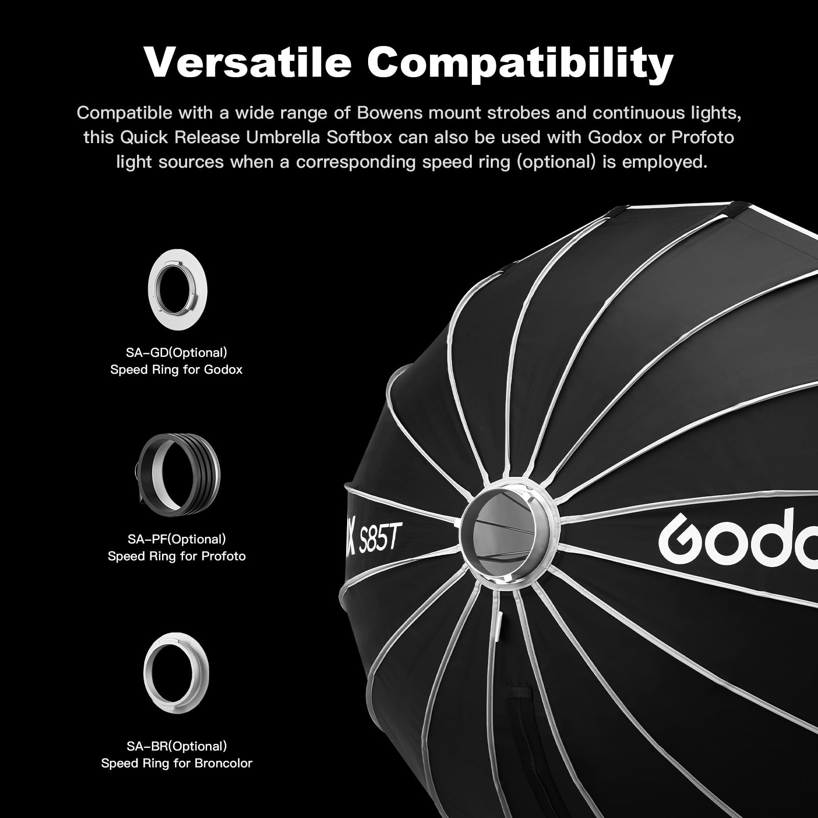 Godox Bowens Mount Softbox 85cm 33.5" Godox S85T Softbox with Diffuser Quick Release Compact for Photography Shooting Continous Light Strobe Flash