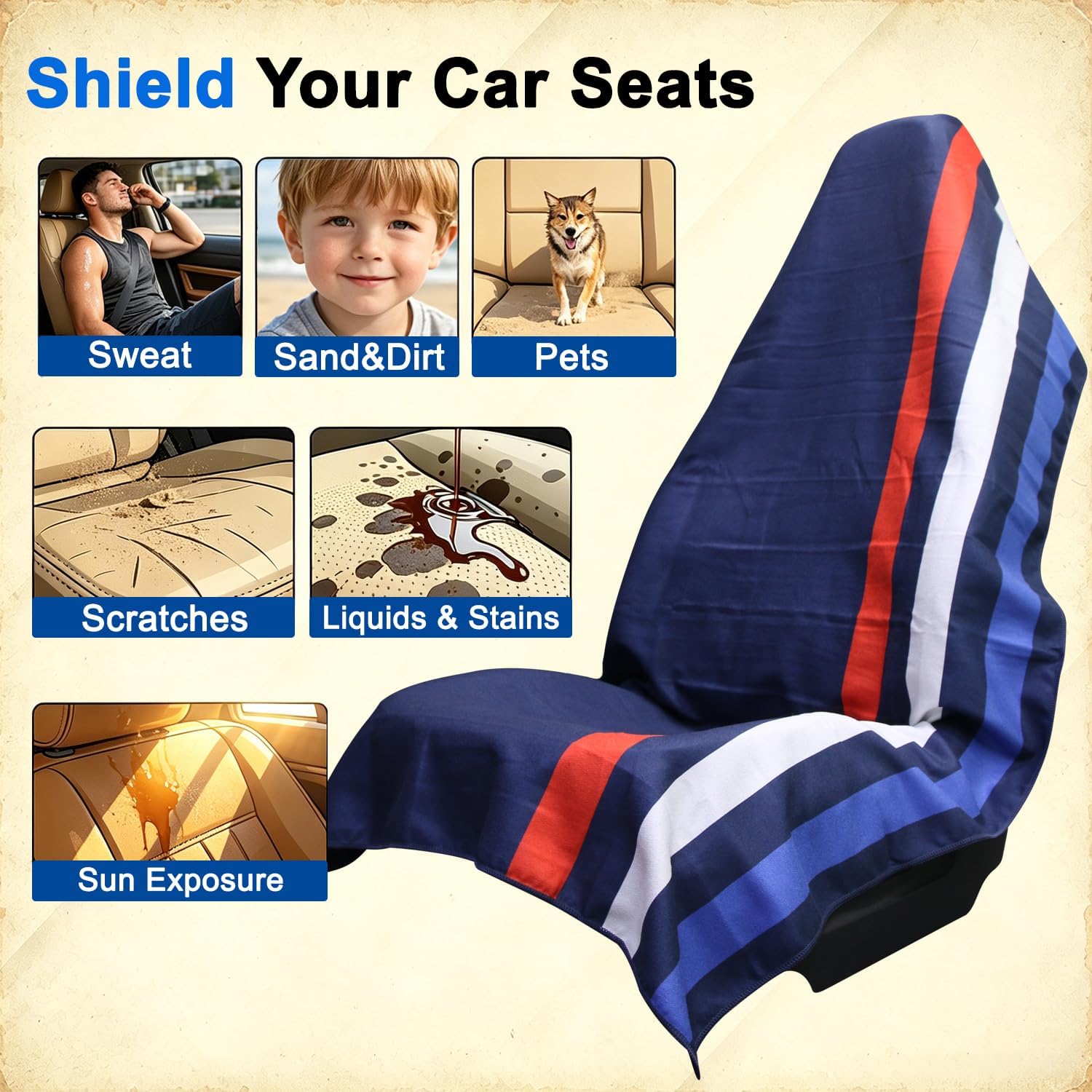 Car Seat Cover Towel, Car Seat Towel Cover, Sweat Towel Seat Covers for Gym Running Yoga Beach, Quick-Dry Microfiber Front Seats Covers for Cars, SUVs, Trucks, Vans (Racing Stripes)