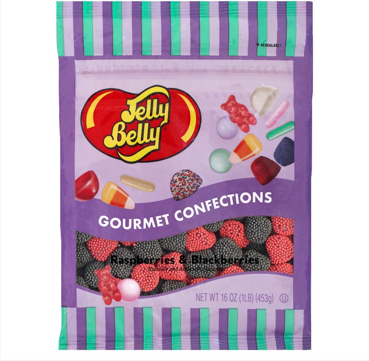 Jelly Belly Raspberries and Blackberries Candy - 1 Pound (16 Ounces) Resealable Bag - Genuine, Official, Straight from the Source