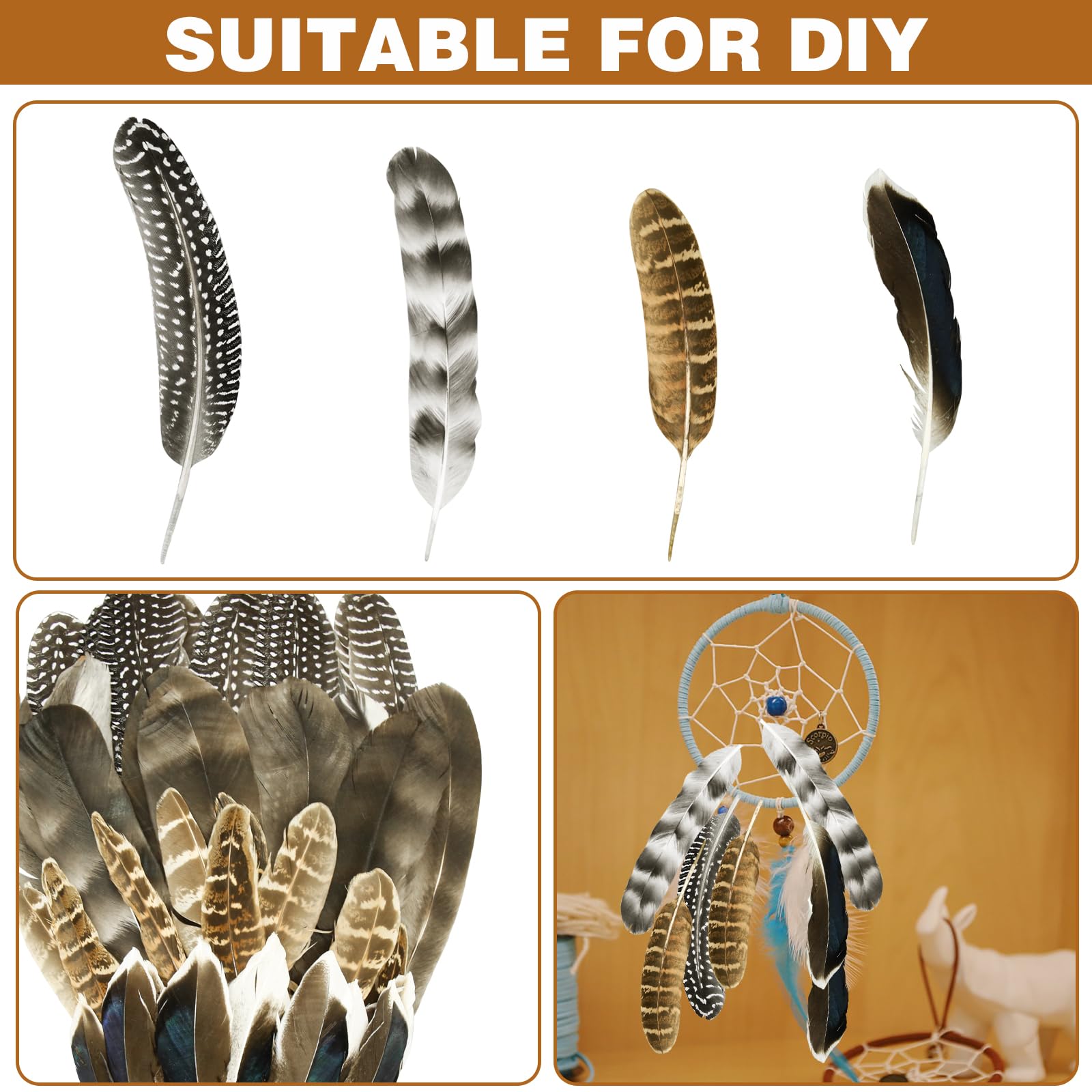 Set 30 Piume Naturali Di Tacchino E Fagiano - Per Decorazioni, Maschere, Acchiappasogni Fai Da Te - 3 Stili Mist - Foto 7