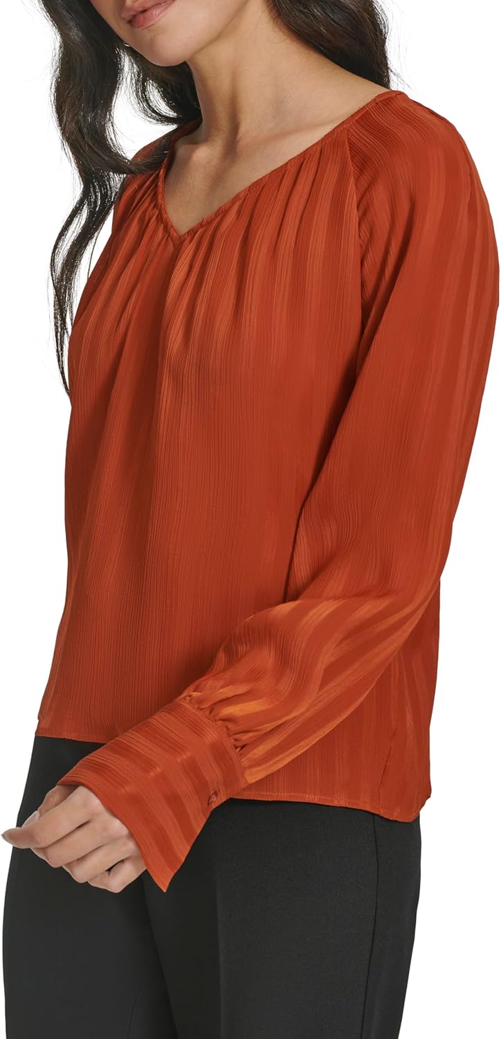 Calvin Klein Womens Long Sleeve V Neck Blouse