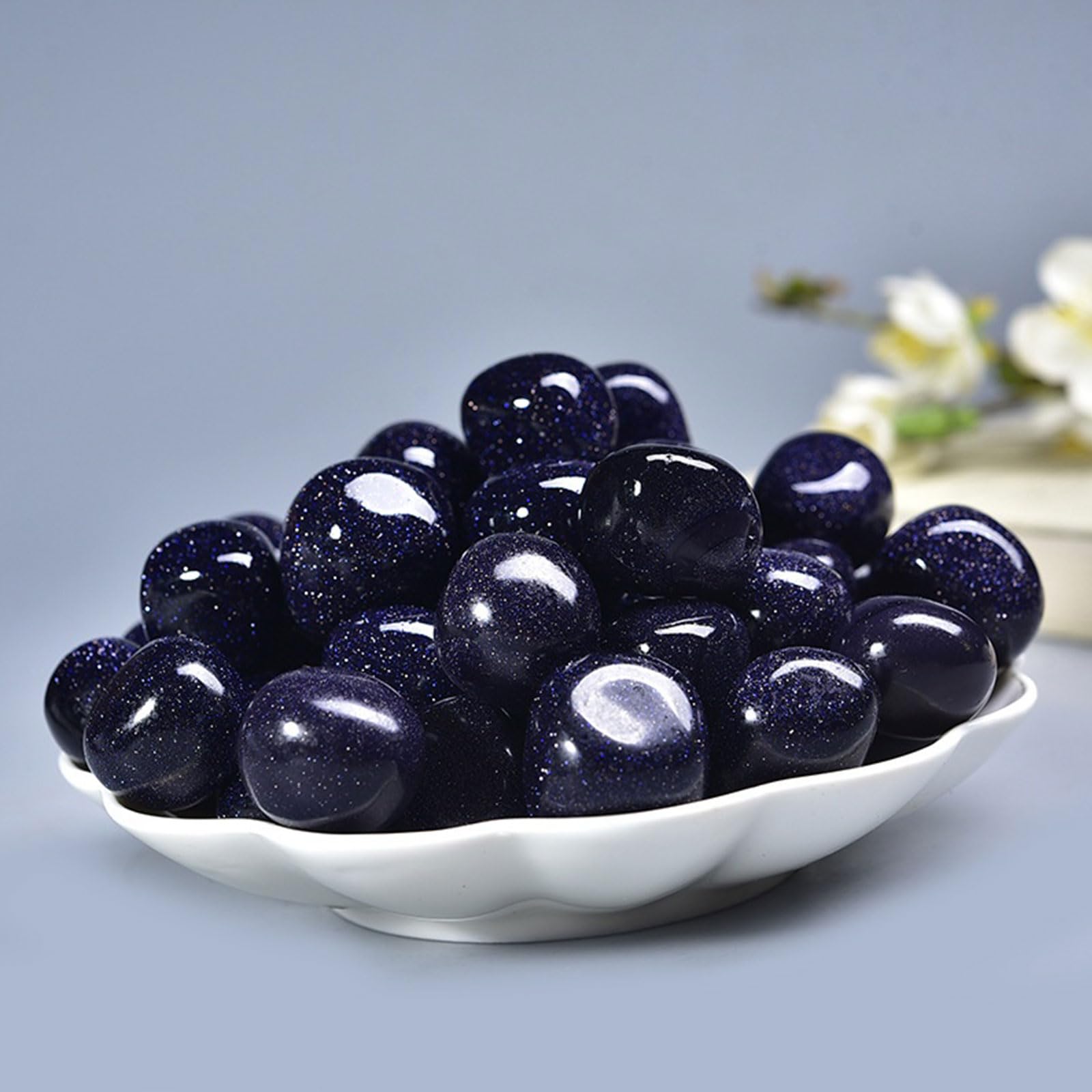Blue Goldstone caído de Piedras civilizadas a Granel Muestra de Piedra Preciosa de curación Pulida Natural Natural para Reiki, meditación, decoración (Aprox. 1 libra/460g),20~30mm
