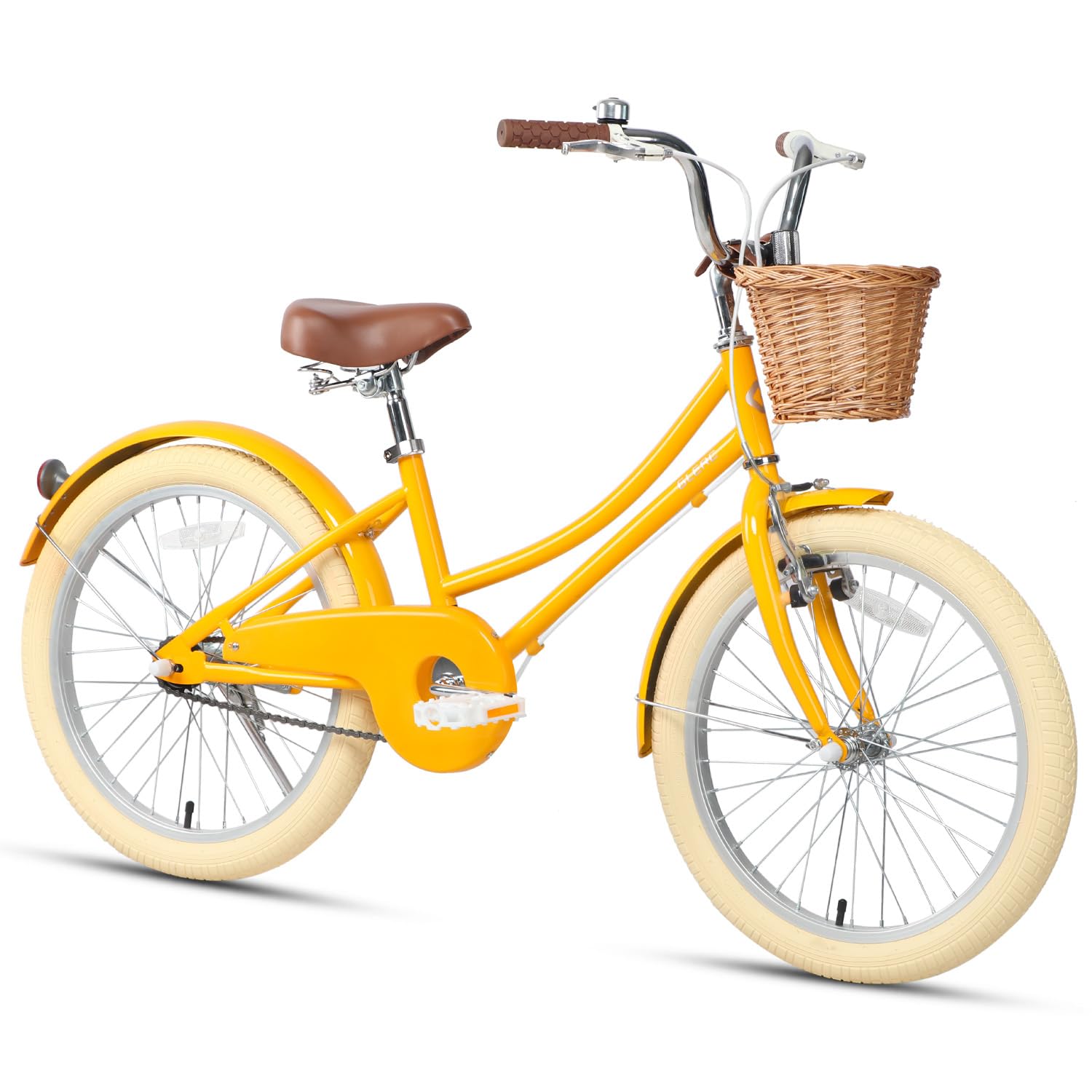 Glerc Little Molly 20 Inch Kids Girls Bike for 7 8 9 10 11 12 13 Years Old Little Girls Retro Vintage Style Bicycles with Basket & Stabilisers, Color Yellow