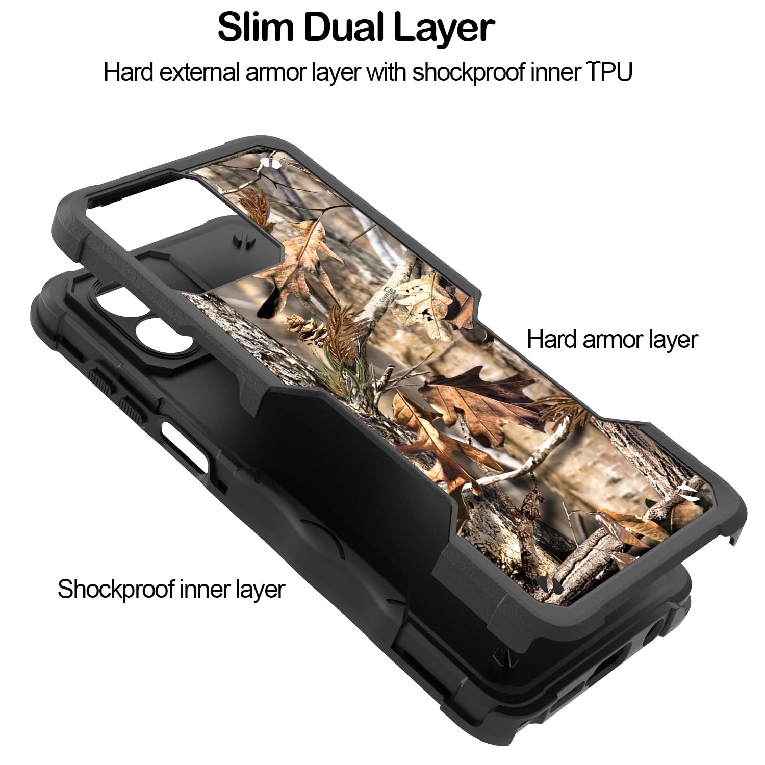 ESONG Cover Per Motorola Moto G Stylus 5G (2022),Custodia Protettiva Di Grado Militare Con Scorrevole Fotocamera Proteggi/ 2 Pezzi Pellicola Vetro Temperato/360° Magnetica Anello Supporto-Nero - Foto 7