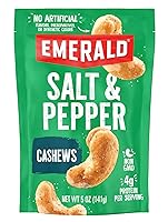 Vista 1 de Emerald Nuts Salt and Pepper Seasoned Cashews (1-Pack) 5 Oz Resealable Bag Kosher Certified, Non-GMO, Contains No Artificial Preservatives