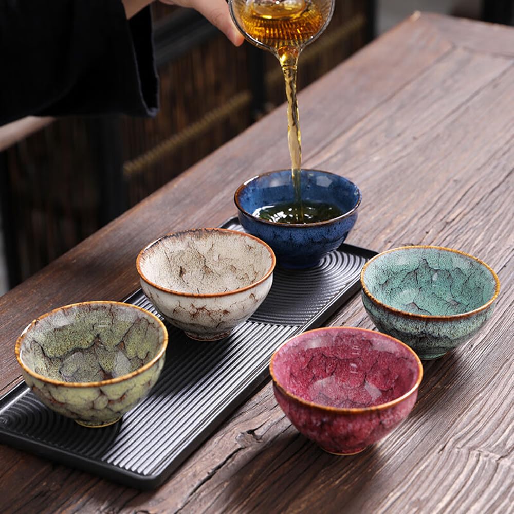 ZPGXLRZ 5Pcs Ceramic Tea Cup Set Chinese Tea Cups with Designed Gift Box - 5 Stylish Colors