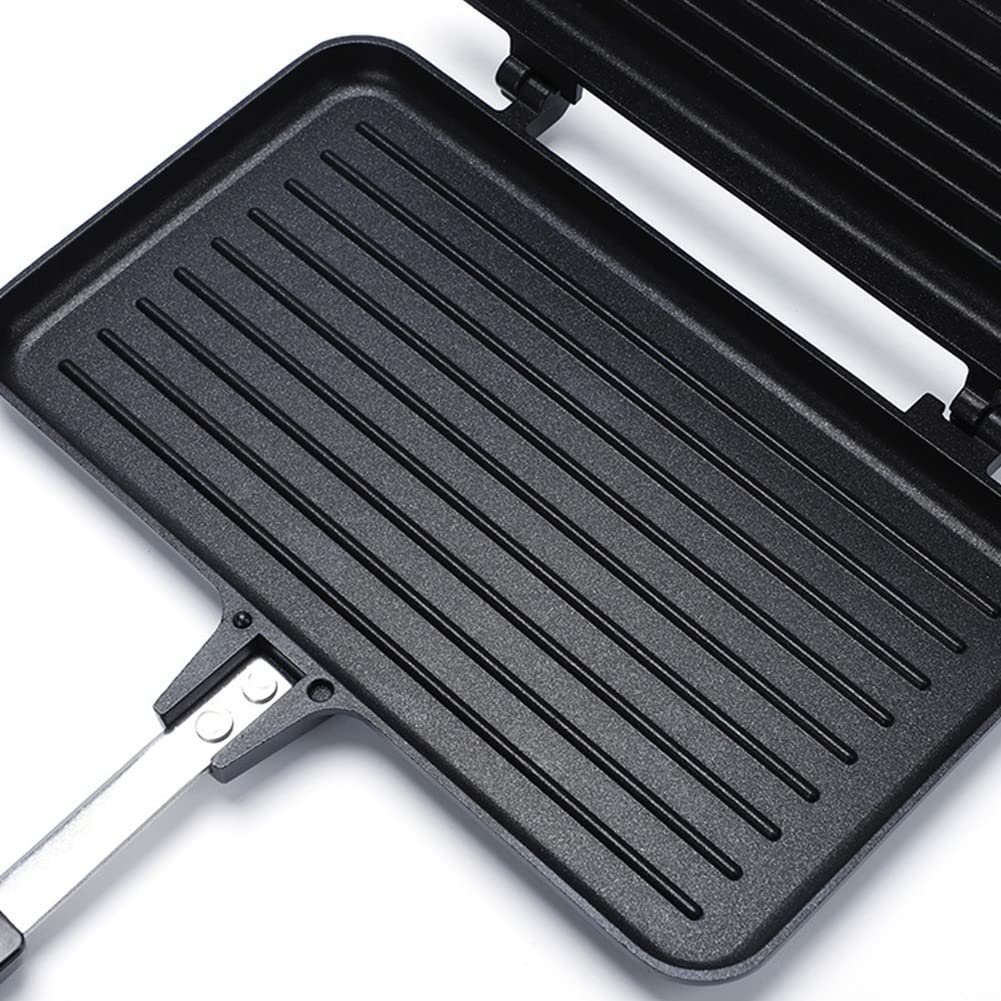 Machine à Sandwich Antiadhésive Gaz - Moule En Alliage D'aluminium - Poignée En Bois - Pour Sandwichs, Gaufres, Crêpes