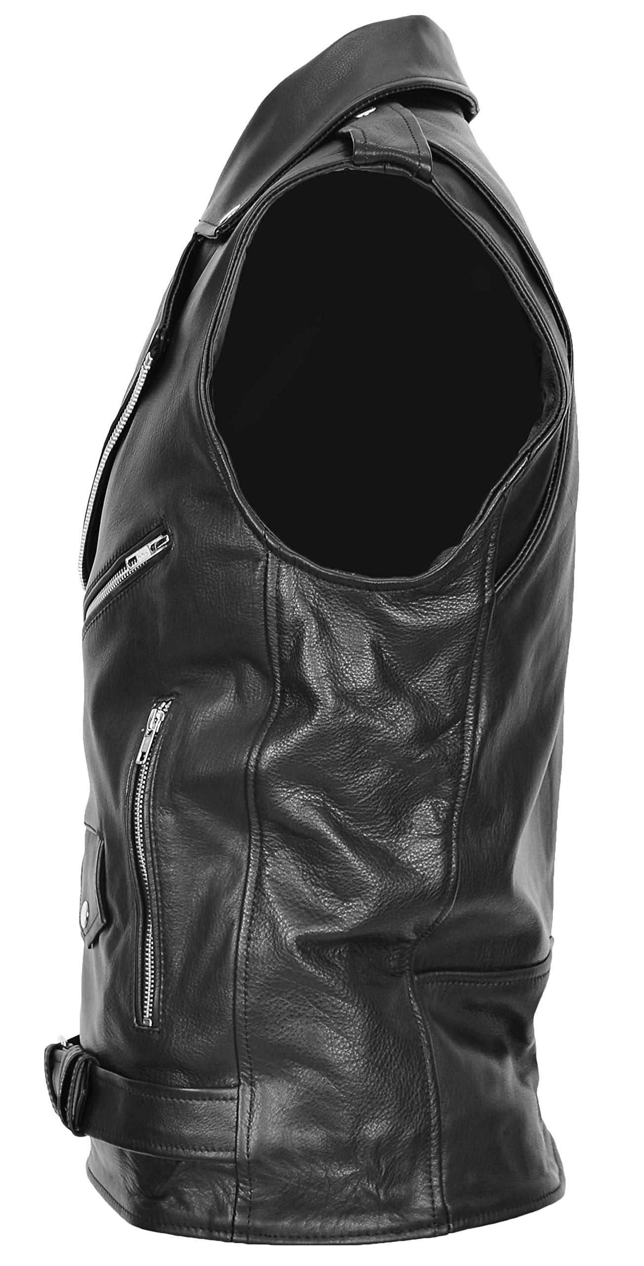 House Of Leather Gilet de motard en cuir véritable pour homme Brando Style Vest Jones Noir
