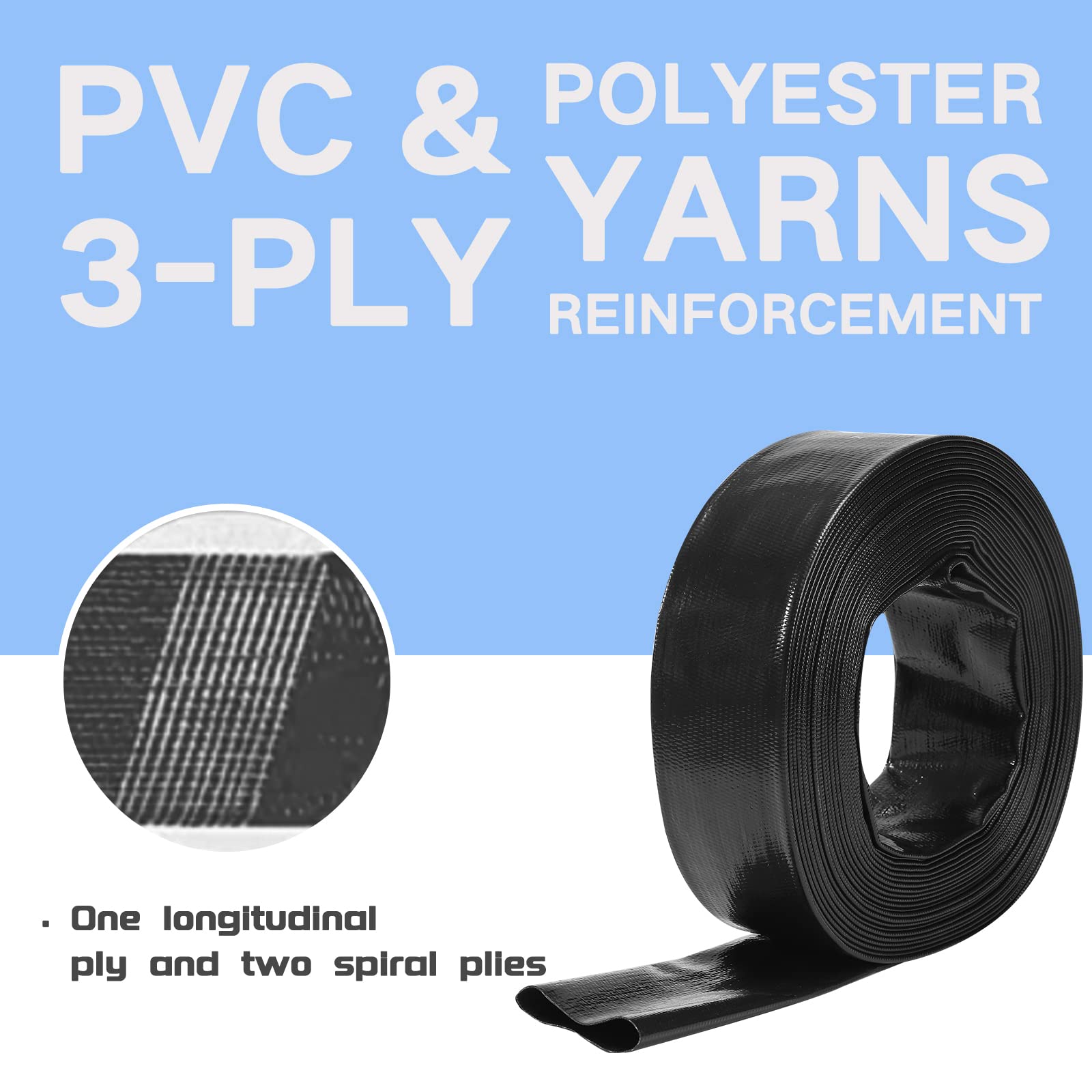 Eastrans 2'' x 25 FT Pool Backwash Hose with 2 Hose Clamps,Extra Heavy Duty Discharge Hose,Drain and Filter Pump Hoses for Swimming Pool,Wall Thickness 1.35mm,Super wear-resistant,weather blast