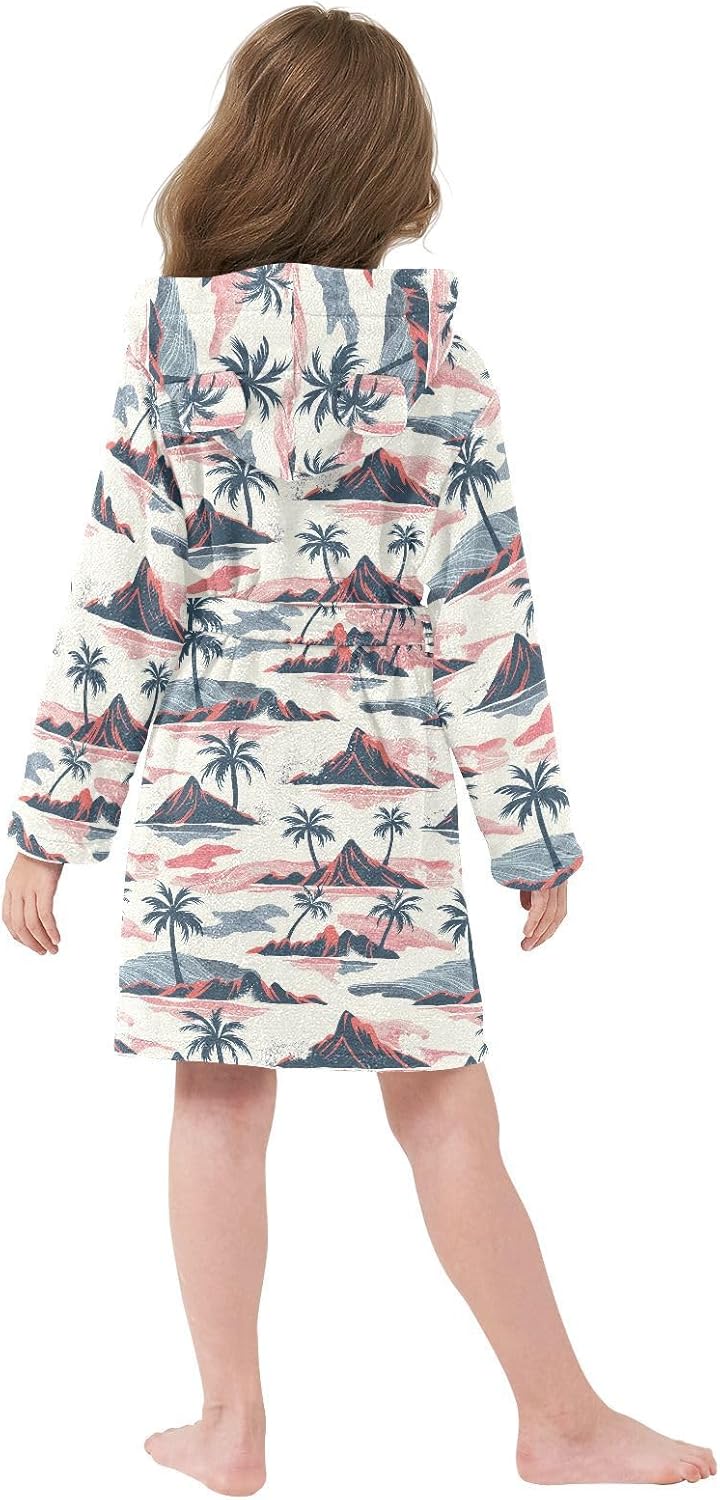 senya Coconut Tree Sunset Toddler Hooded Bathrobe Kids Soft Plush Bath Towel Robes for Boys Girls 2-12 Years