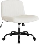 Shintenchi Criss Cross Chair,Cross Legged Office Seat with Wheels Armless Swivel Vanity Chair,Height Adjustable Wide Computer Task Seating for Home Office,White