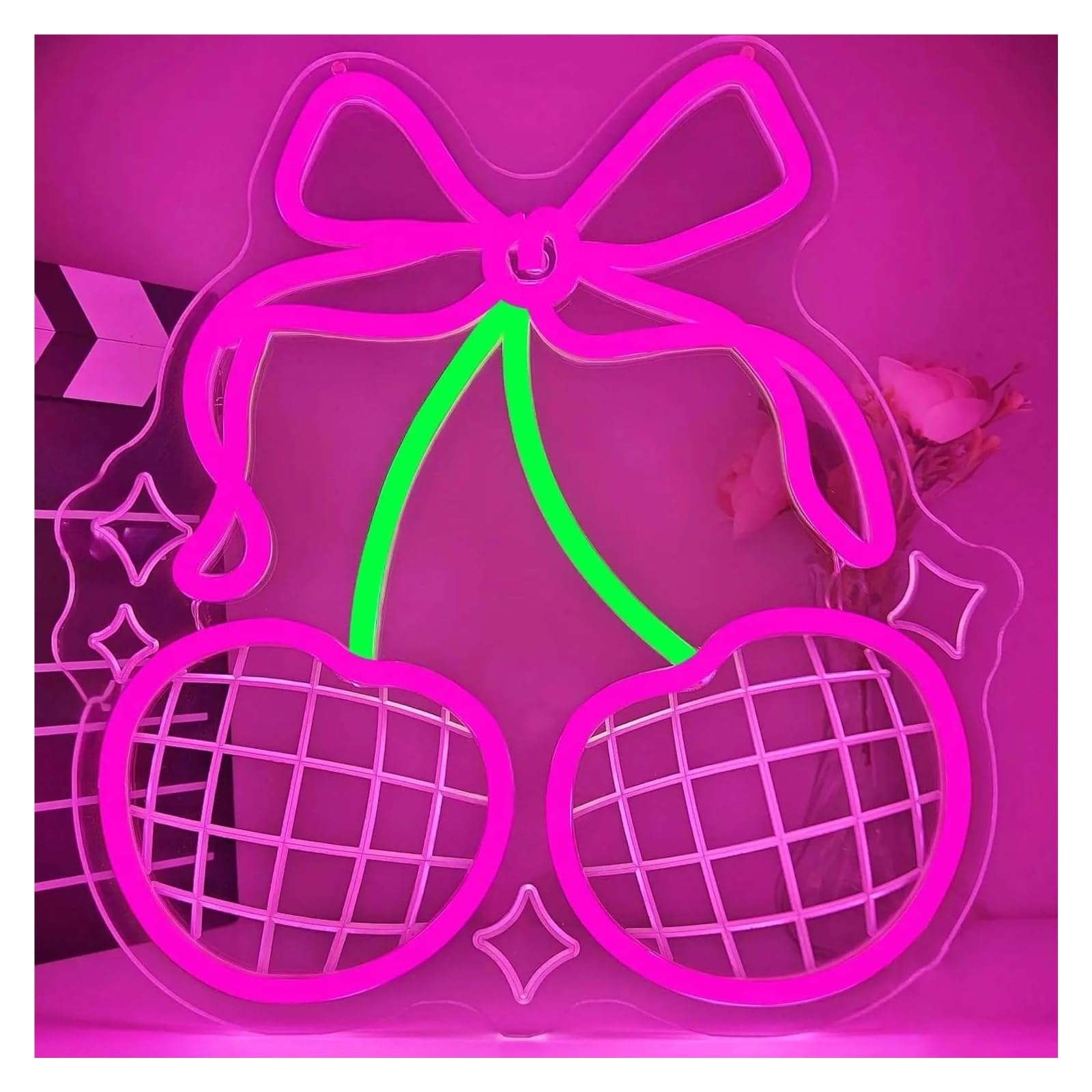 SHOUXI Sign Lamp Disco Ball Cherry Neon Sign USB Powered Dimmable Light for Club Man Cave Home Game Room Bar Disco Party Decor 28.8cmx31.3cm