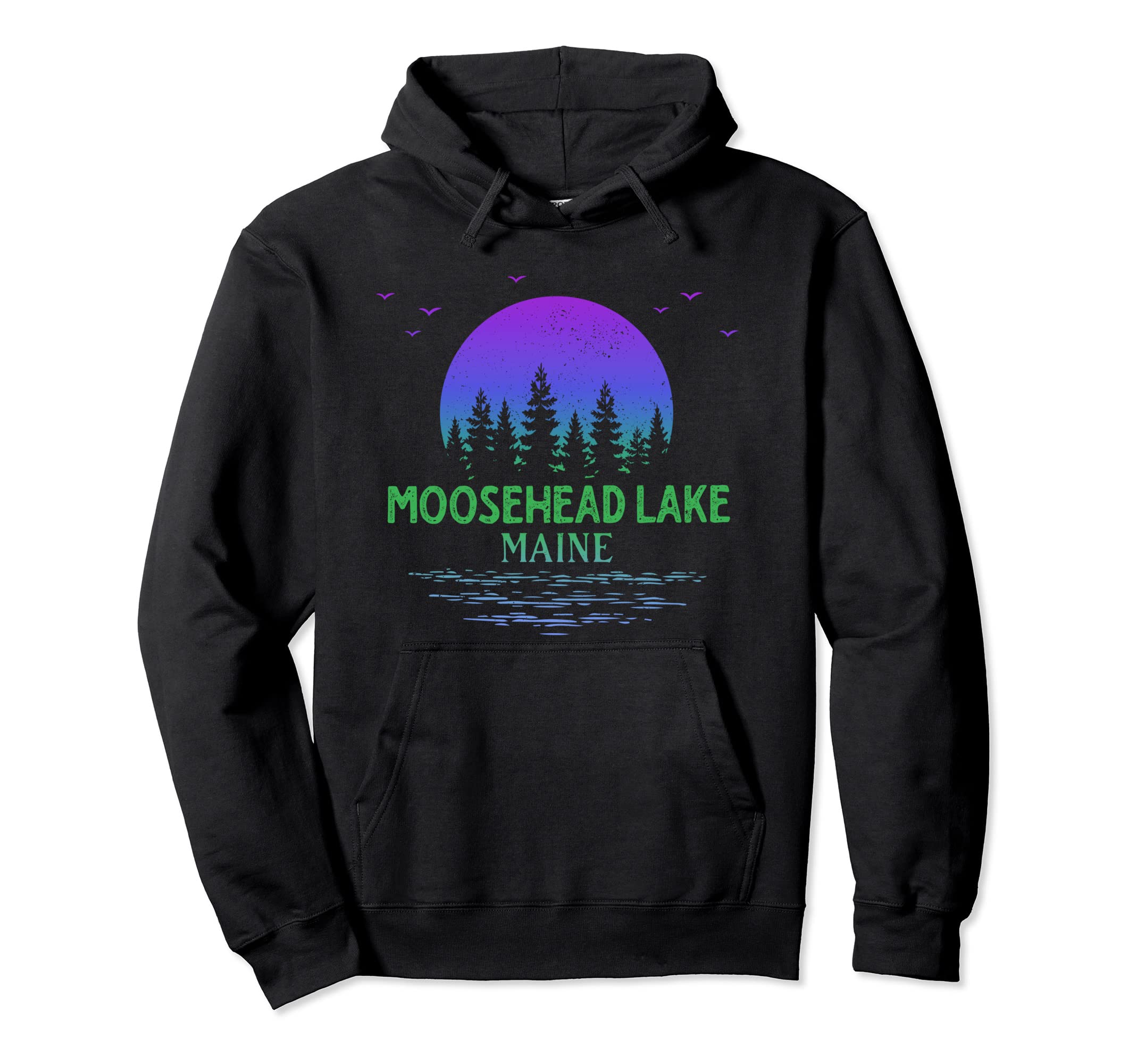 Moosehead Lake Maine Trees Moon Colorful Gradient Souvenir Pullover Hoodie