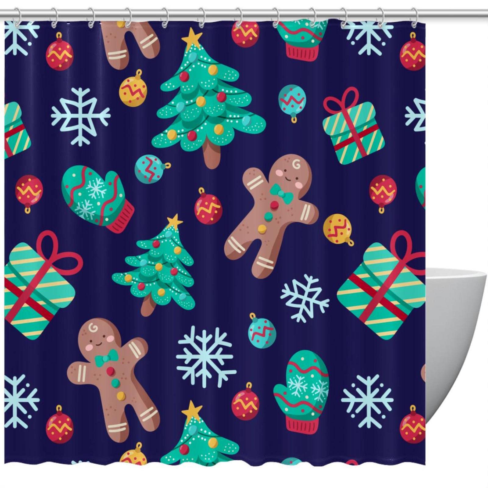 Rideau de douche sapin de Noël étanche pour éviter les flaques