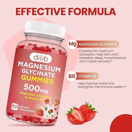 Miniatura 2 de Gomitas de glicinato de magnesio de 500 mg para adultos y niños, suplemento de magnesio con vitamina B6, gomitas calmantes naturales, apoyo para el