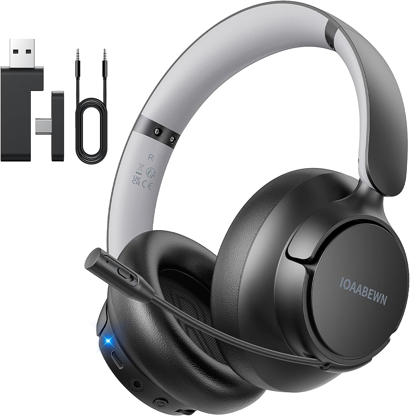 Wireless Gaming Headset for PS5 PS4, 2.4GHz/ 55H Battery Gaming Headsets with Mic for PS5 Headset, Low Latency Bluetooth 5.3 Gaming Headphones for Switch Laptop Phone PC Meeting Grey