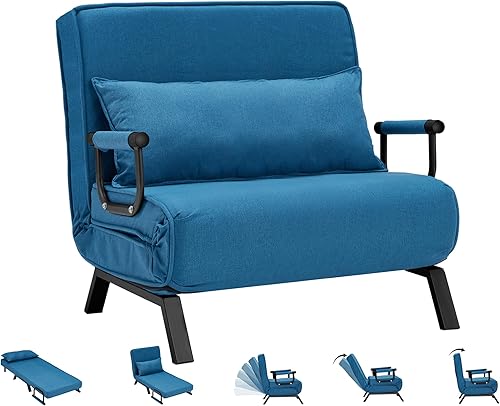 Miniatura 21 de Sillón convertible para cama, sillón tapizado de tres pliegues con almohada, sofá plegable de ocio con respaldo ajustable de 6 ángulos, cama