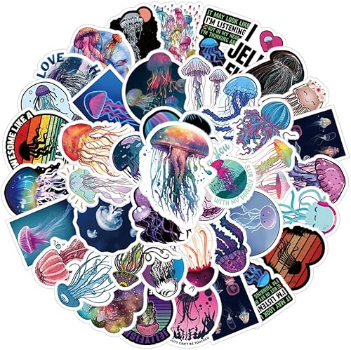 Miniatura 7 de Paquete de 64 calcomanías de medusa, vinilo estético de dibujos animados, impermeables para botella de agua, laptop, teléfono, álbumes de recortes,