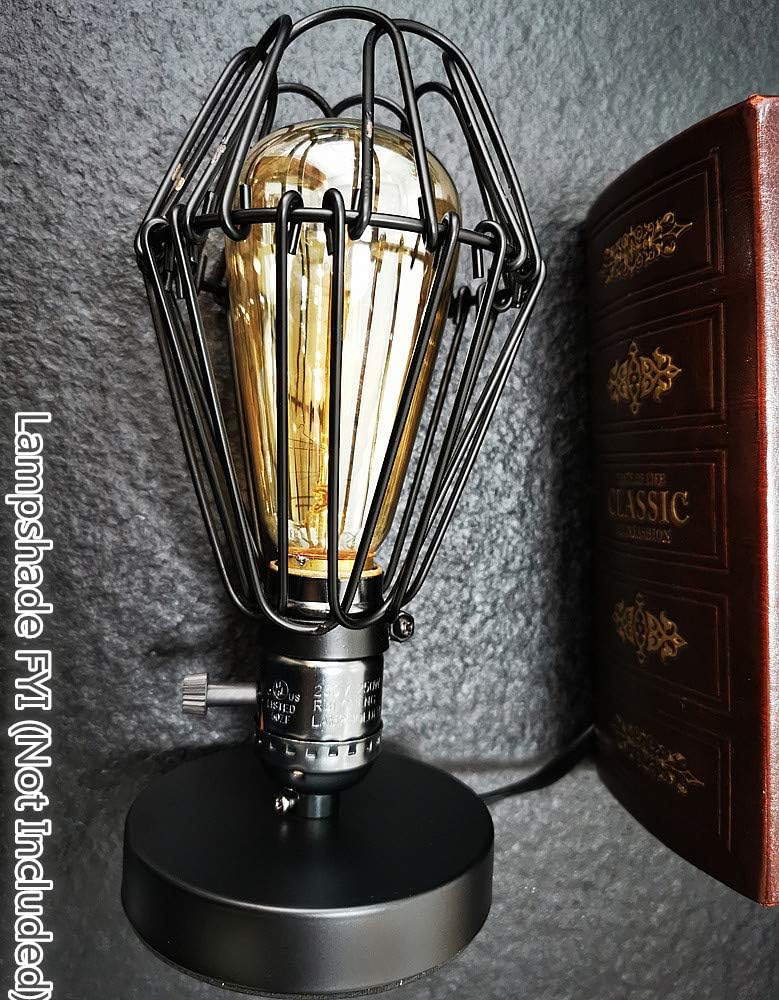 Edison Desk Lamp, Vintage Table Lamp Base, E26 E27 Industrial Retro Loft Light with Plug in Cord On/Off Switch, Bedside Lamp Holder, Home/Office/College Dorm Lighting Decor, Black (No Bulb)