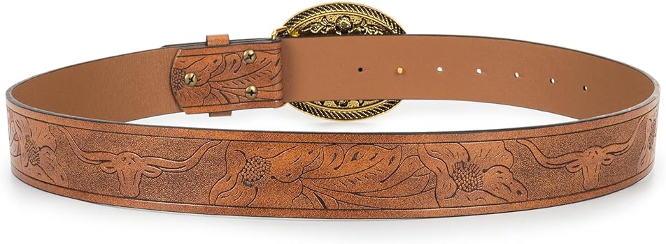 UTOWO Women Vintage Western Belt with oval-Longhorn-Buckle Cowgirl