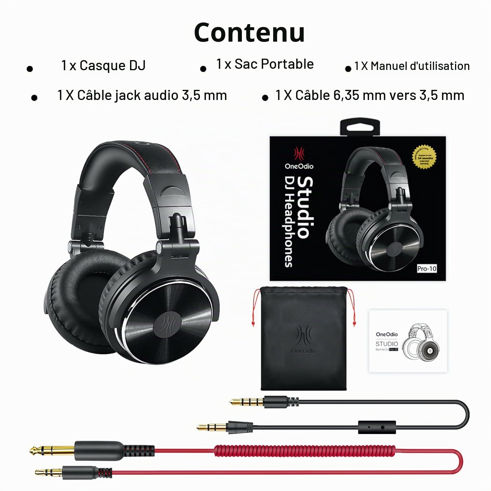 OneOdio Pro10 Casques et écouteurs, Casque Audio Studio Professionnel, Casque Filaire, Casque de Monitoring, Son Parfait pour Synthétiseur PC TV Tablette Smartphone (PRO10, Noir foncé)