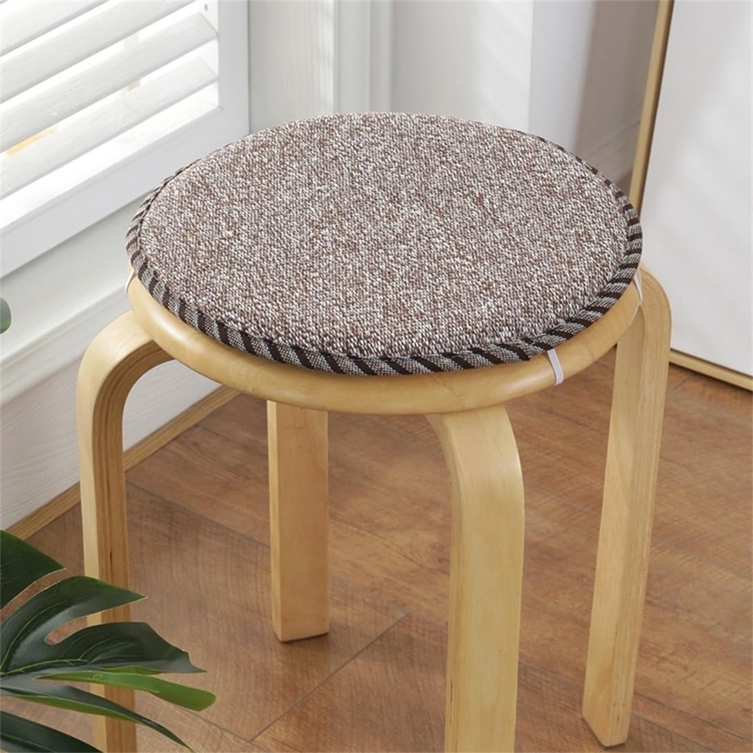 EORNOW Cuscino per Sedia Rotondo, Set di 1/2/4 Cuscini per Sedile di Sgabello Rotondo, Cuscini per Sedie Antiscivolo con Legami Elastici (Color : Beige-Yellow-B, Size : 30 * 30cm(Set of 2