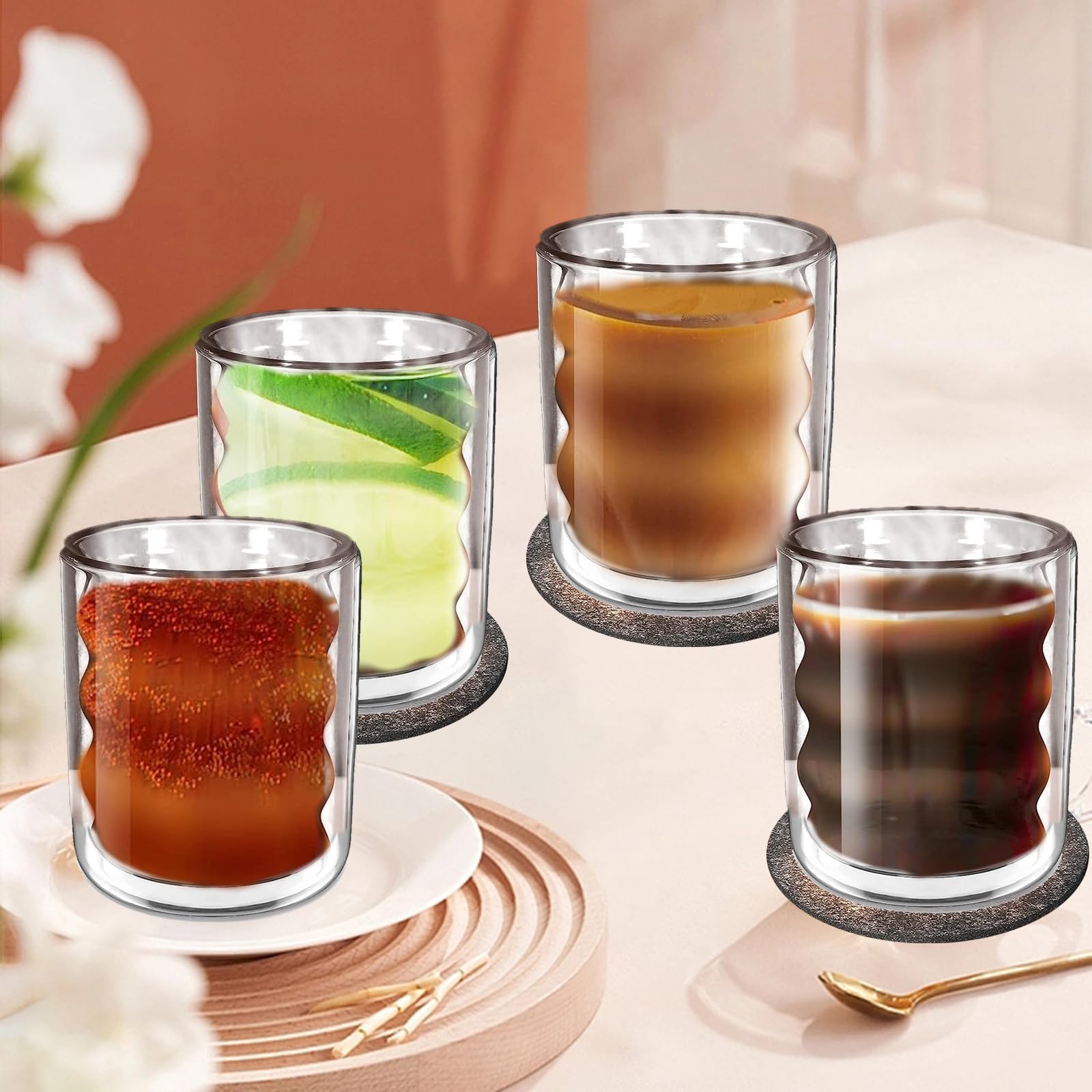 Set Di 4 Tazze Da Caffè In Vetro Borosilicato - Doppia Parete - 80 Ml Con Manico - Realizzate A Mano - Per Espresso E Bevande Calde - Foto 6