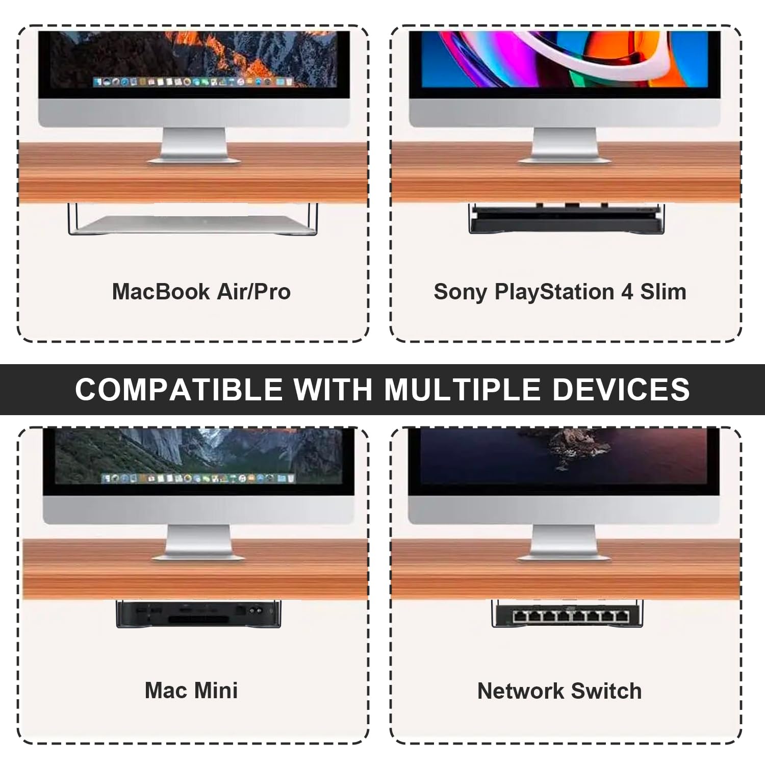Supporto Laptop Sotto Scrivania Computer Portatile, Supporto per Mensola in Alluminio con Vite, Supporti Multifunzionali Sotto la Scrivania, Risparmio di Spazio, Compatibile con 0-60 mm, argento